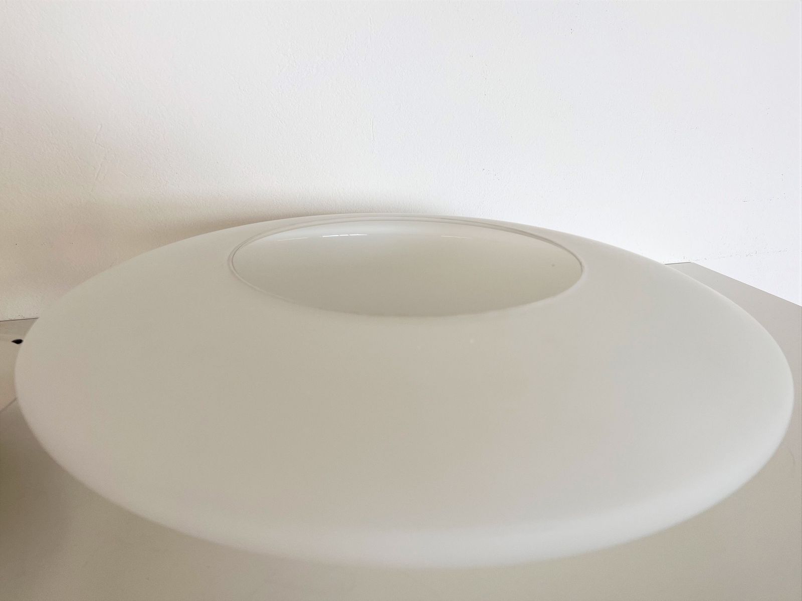 Italian Mid Century Stilnovo Opaline Glass And Brass Pendant Light , 1970s photo buy