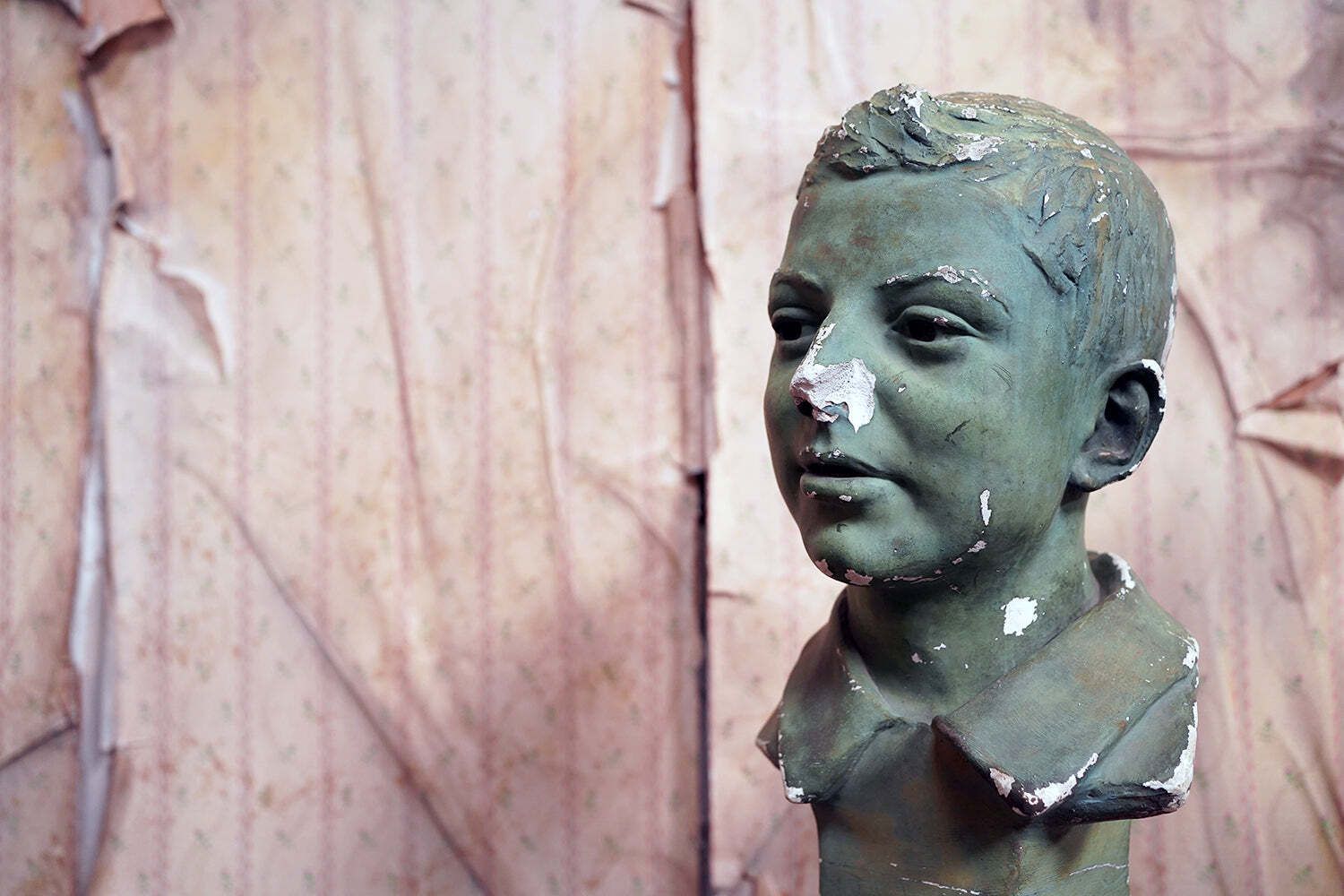 An Early 20thc Green Painted Plaster Bust Of A Youth C.1900 20