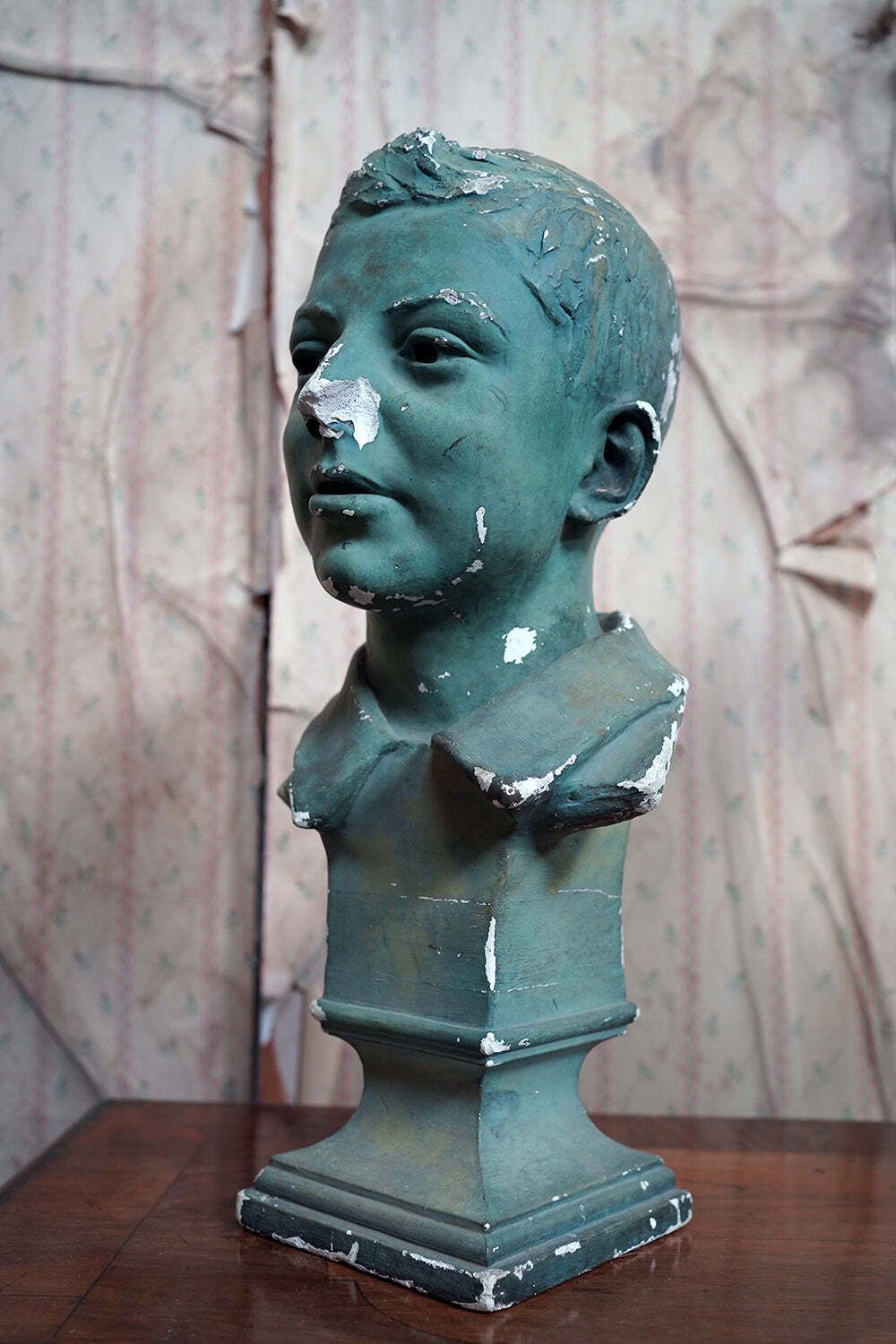 An Early 20thc Green Painted Plaster Bust Of A Youth C.1900 20 photo furniture