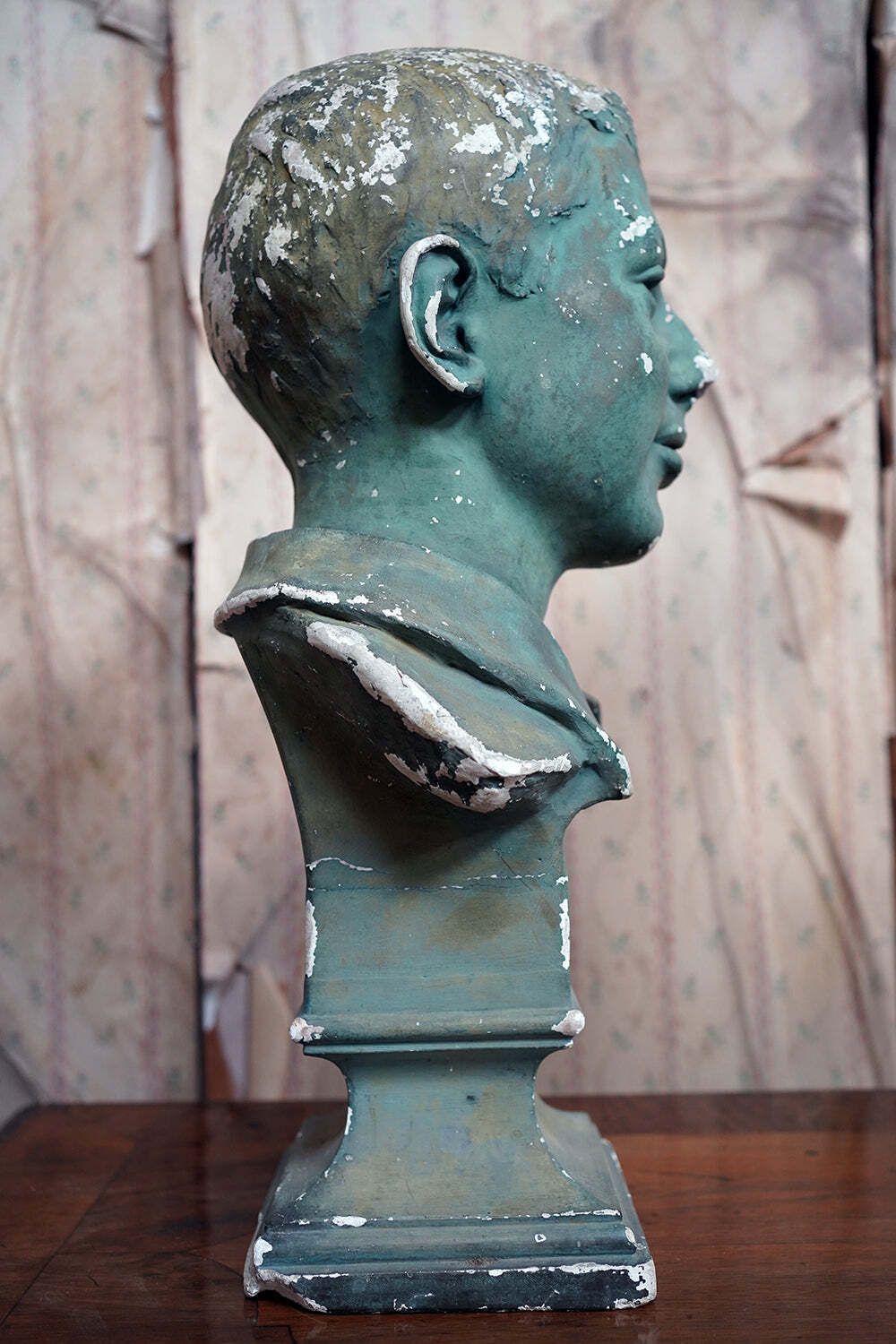 photo for sale An Early 20thc Green Painted Plaster Bust Of A Youth C.1900 20