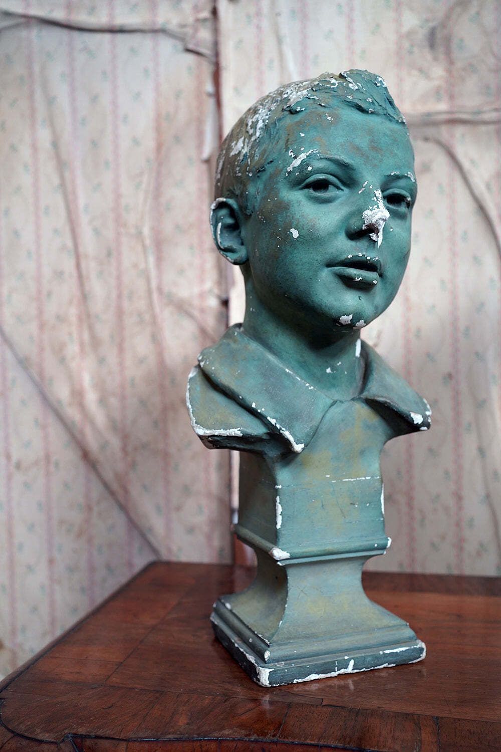 photo vintage An Early 20thc Green Painted Plaster Bust Of A Youth C.1900 20