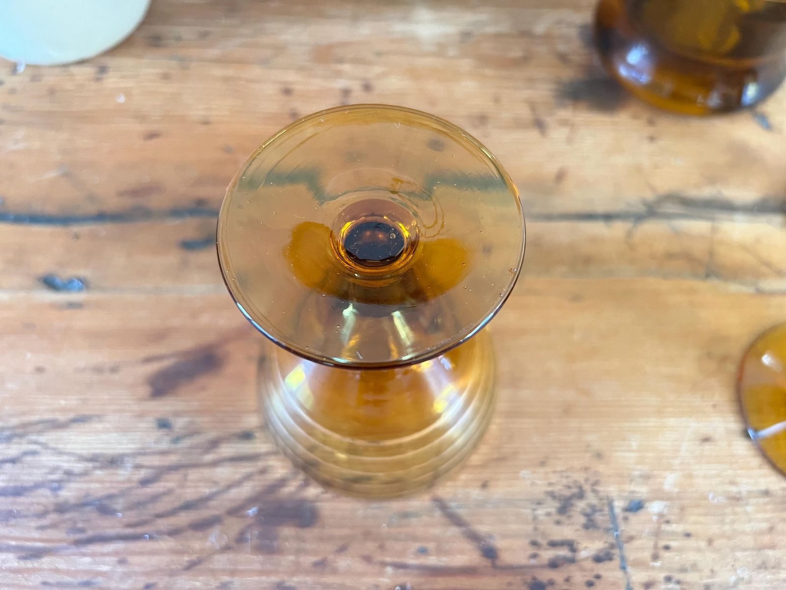 Mid Century Hand Blown Amber Glass Pitcher And 4 Stemware Set | Bohemian Smoke Glass Jug With Gold Banding | Vintage Czech Cocktail Barware photo vinterior