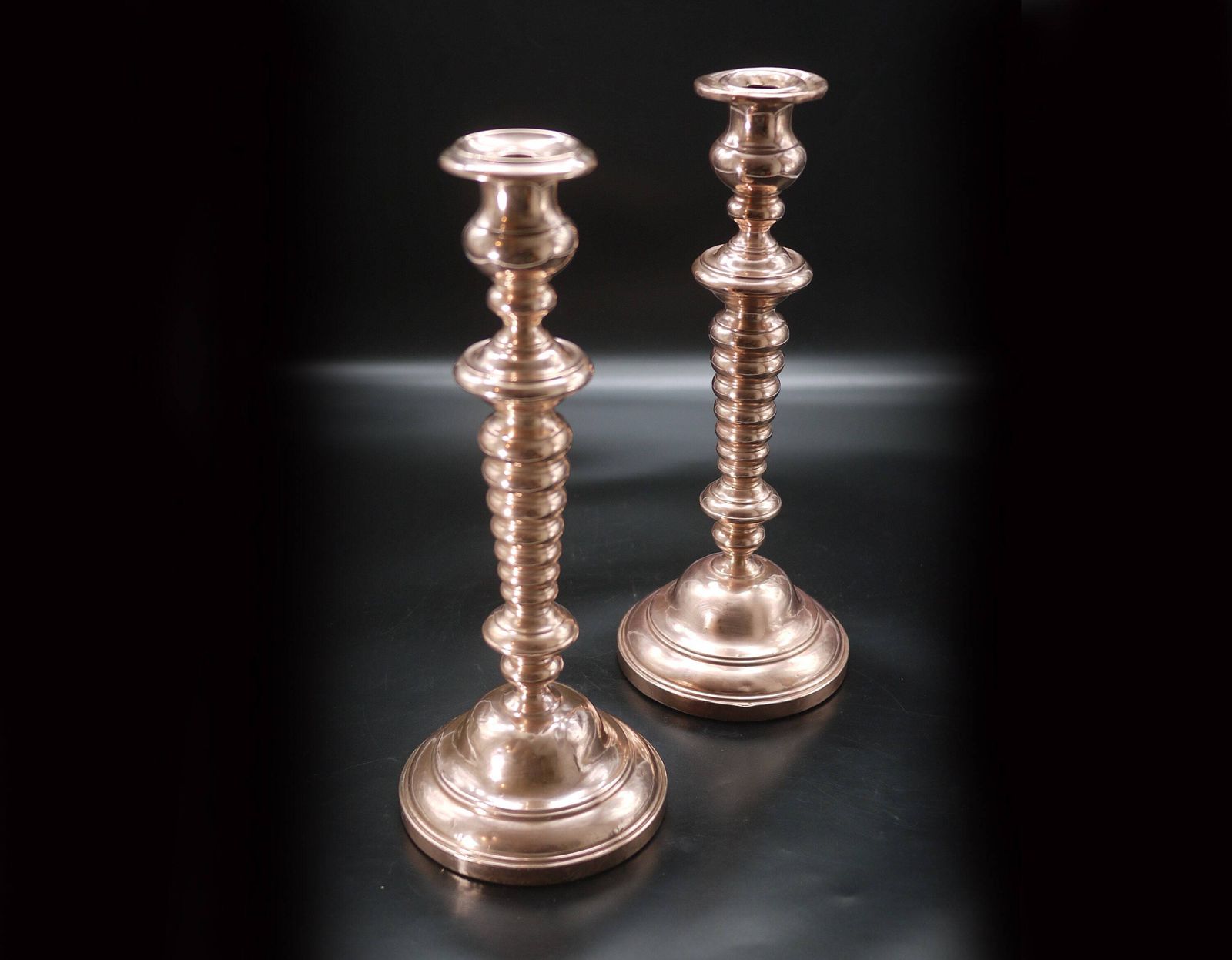 Antique Copper Tall Candlestick Holders 14.7", Arts And Crafts Candleholders photo furniture