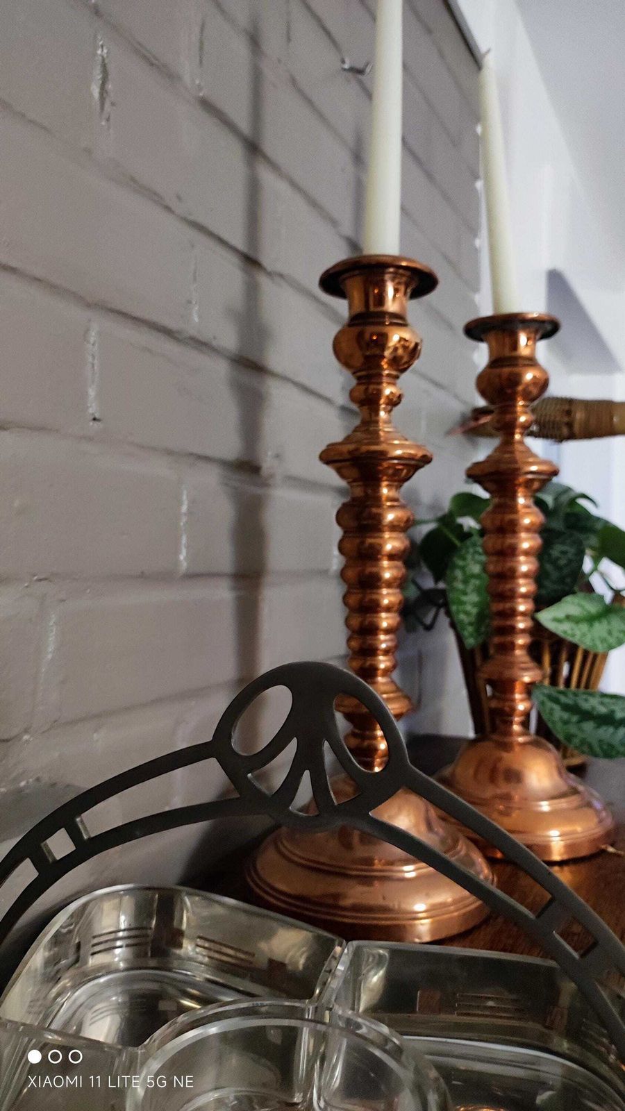 Antique Copper Tall Candlestick Holders 14.7", Arts And Crafts Candleholders photo for sale