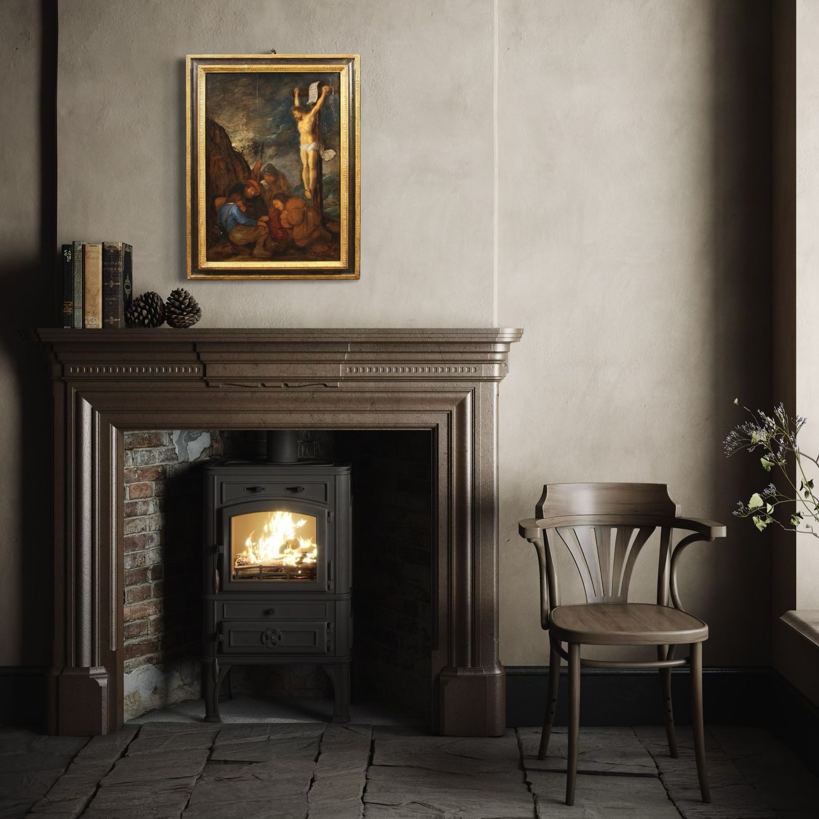 photo furniture Antique Flemish Painting On Panel From The 17th Century, Crucifixion With Soldiers