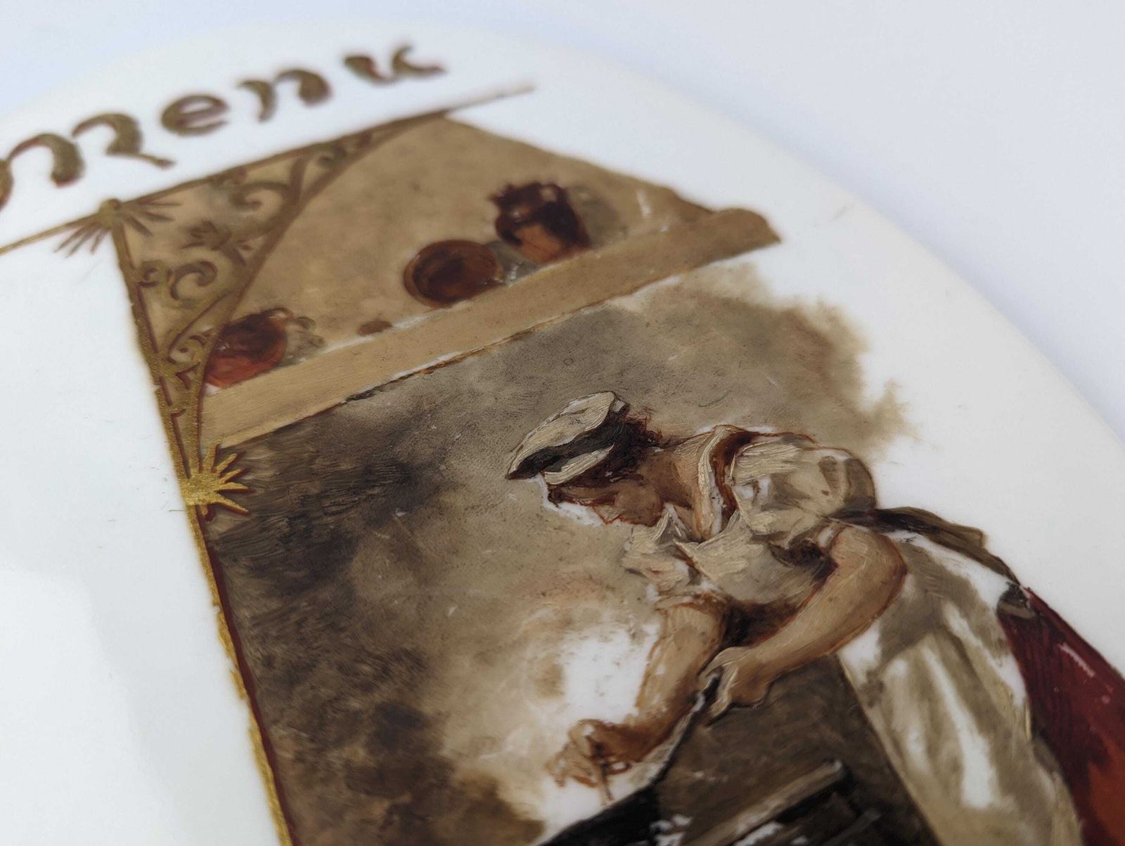 Luis Taberner Menu Plate In Oil On Porcelain Madrid 1896 photo vinterior