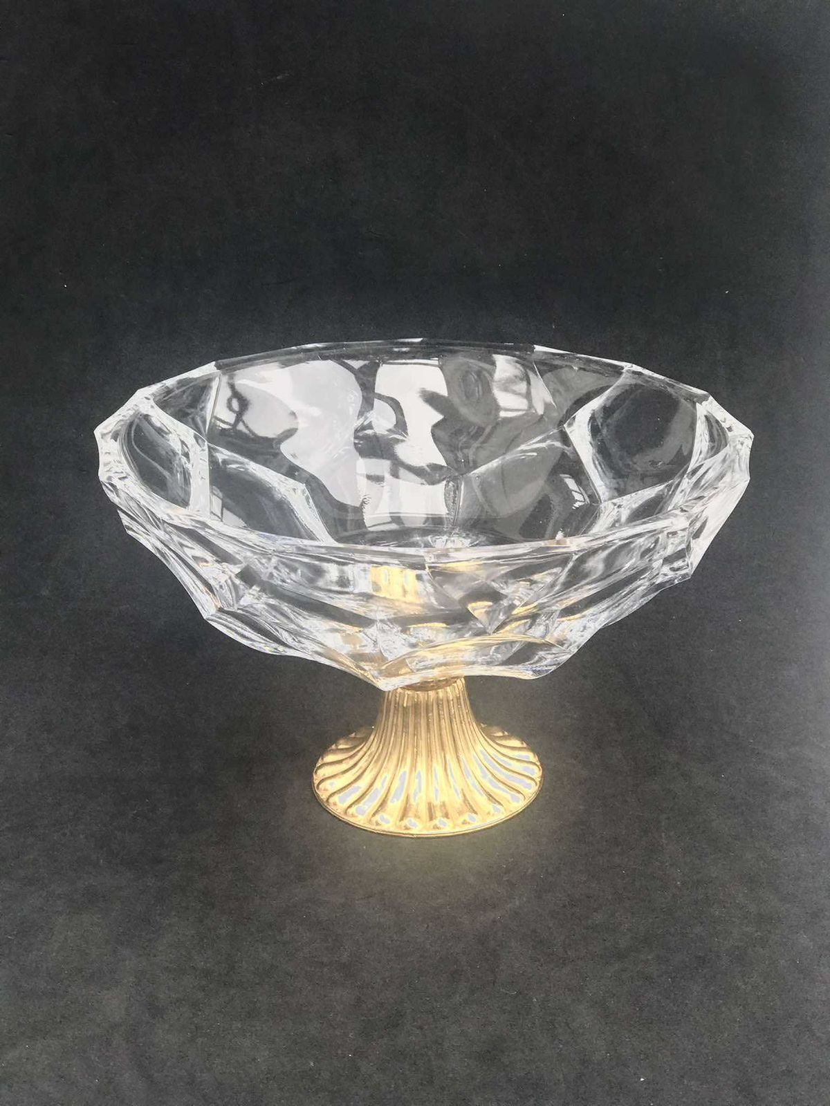 Val Saint Lambert Crystal Compote Bowl: Hollywood Regency Golden Bronze Pedestal photo Home Decor