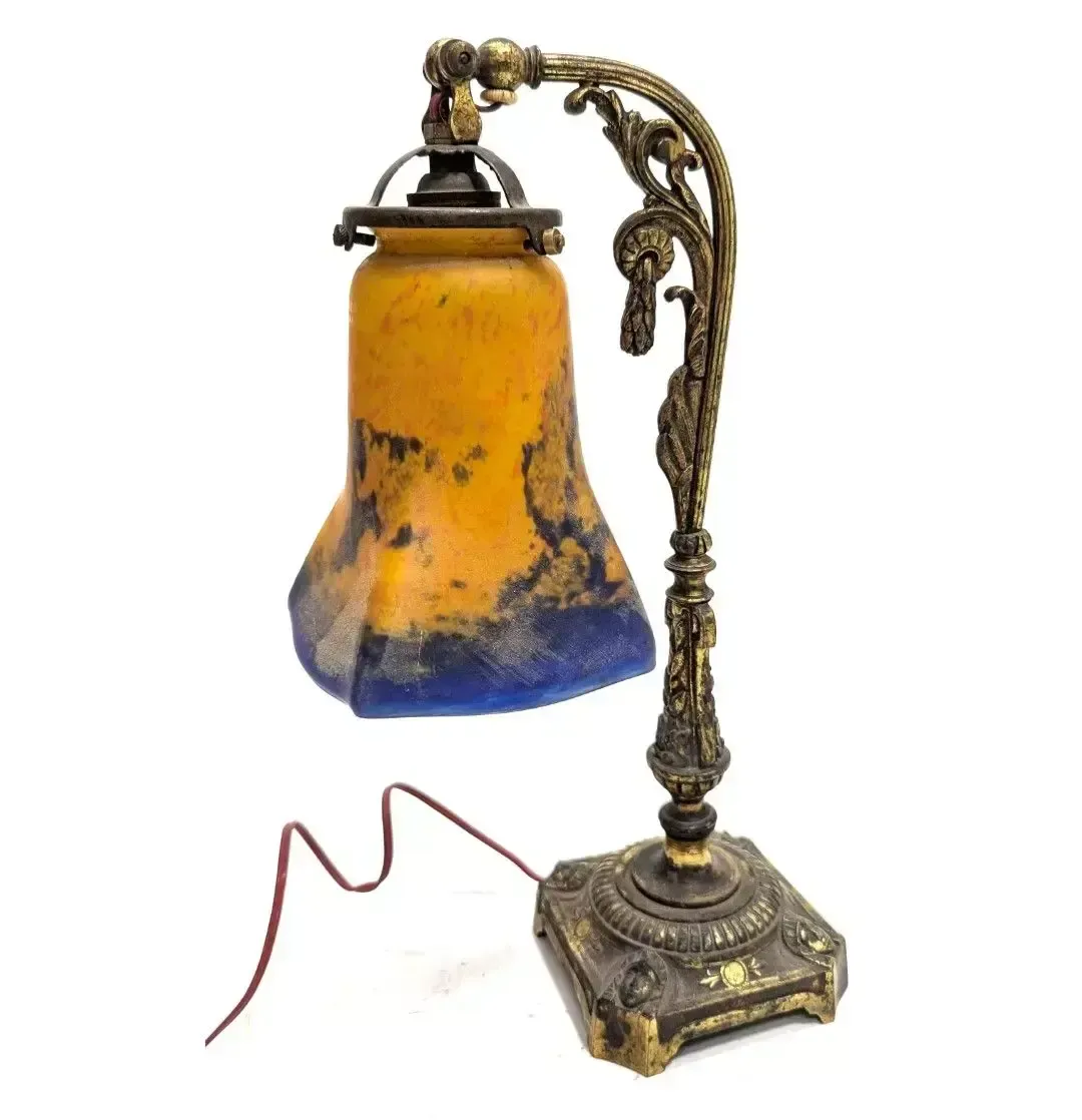 Art Nouveau Period Bronze Desk Lamp, Circa 1900, With A Tulip Shade By Noverdy photo for sale