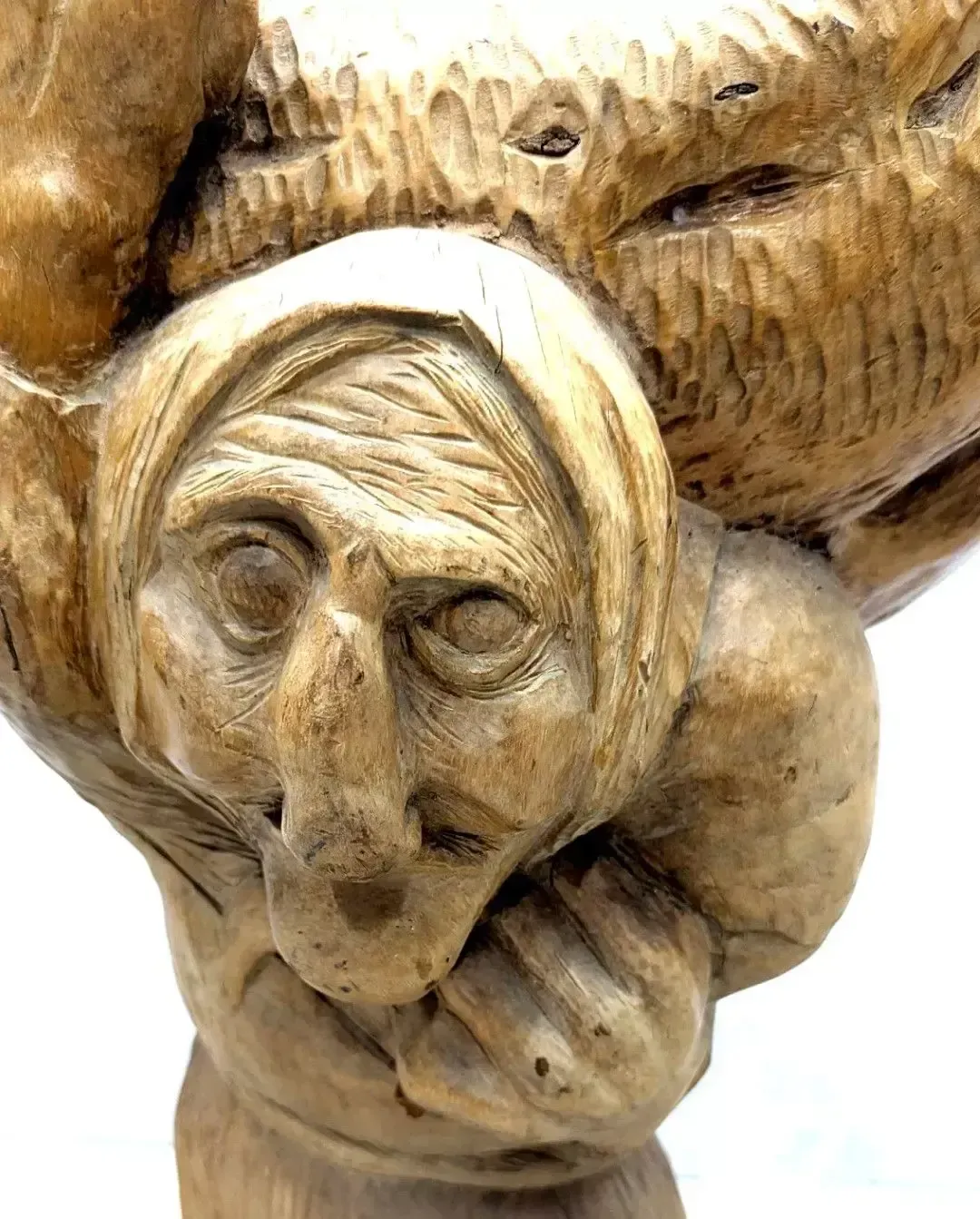 Large Scandinavian Art Sculpture Of An Old Woman Supporting A Shell (Dated 1937) photo for sale