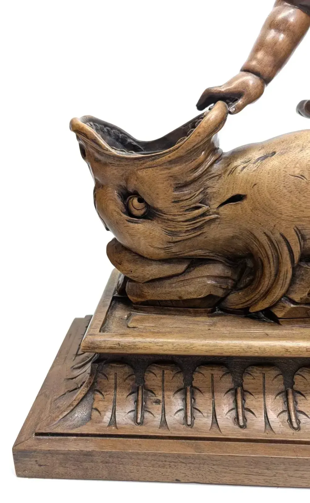 Wooden Sculpture Of A Baby Leaning Against An Animal, 19th Century photo 1310.0