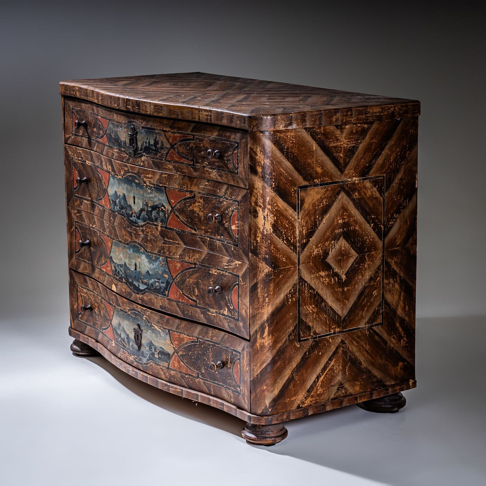 Original Painted Baroque Chest Of Drawers, 18th Century photo vintage