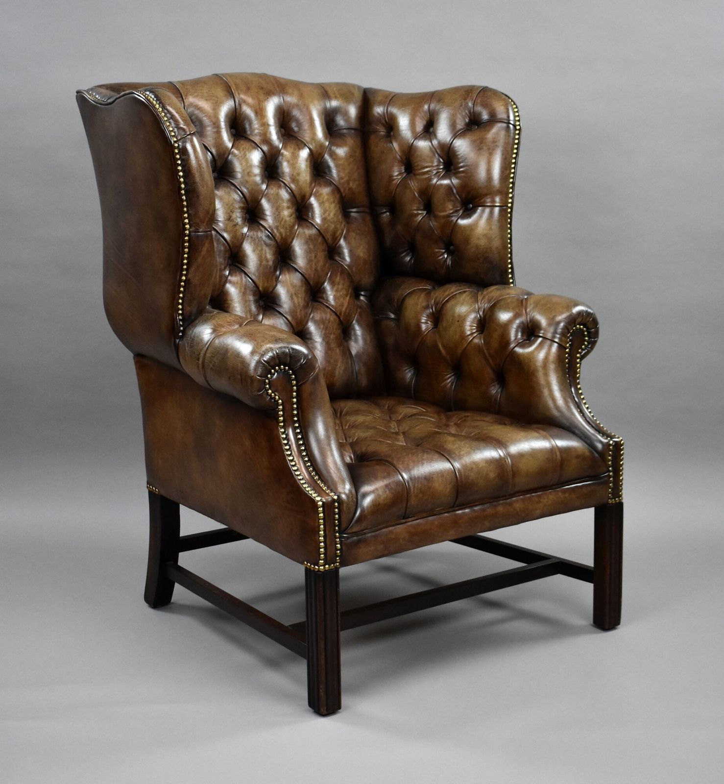 Antique Hand Dyed Leather Wing Back Armchair
