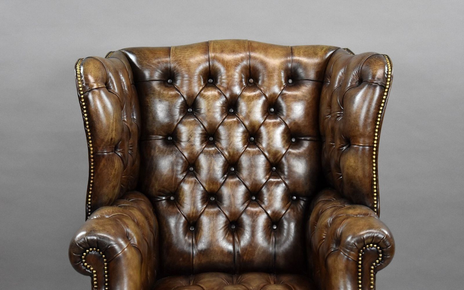 Antique Hand Dyed Leather Wing Back Armchair photo for sale