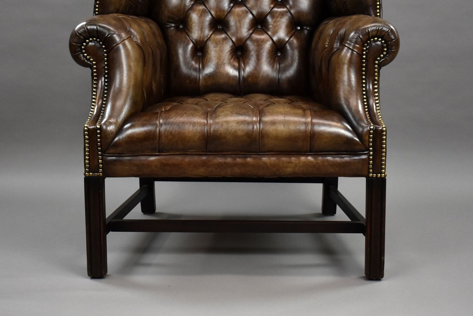 Antique Hand Dyed Leather Wing Back Armchair photo vinterior