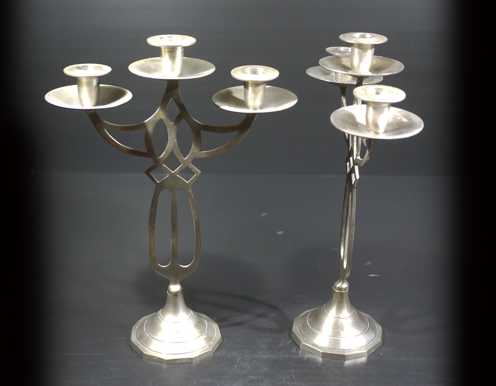 Pair Of Art Nouveau Pewter Candelabra, French Dinner Table Centerpiece photo 447.0
