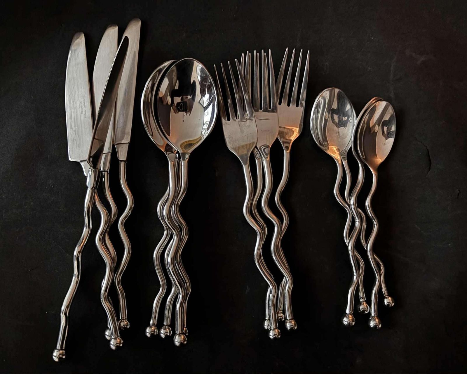 Set 16 Flatware Twist Cutlery Twisted Forged Brutalist Decor Medieval Viking Postmodern Flatware Handmade 4 Couple Gift Wedding photo buy