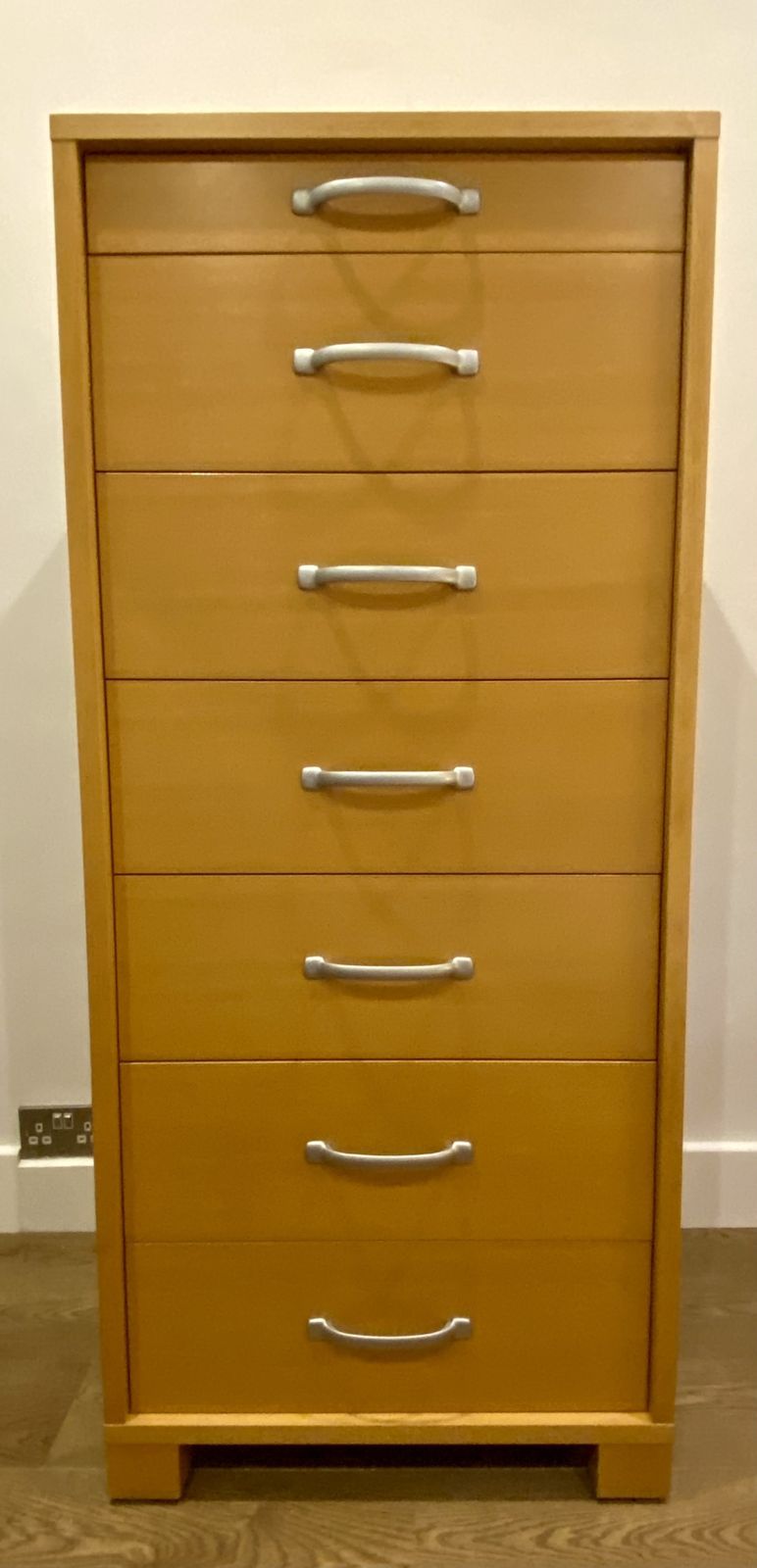 Beech Veneer Tall Boy Late 20th Century