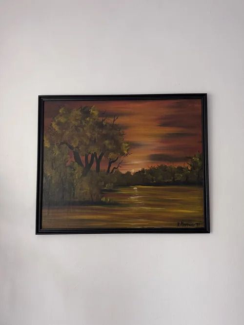 70s Oil Painting  Autumnal Framed Treescape By K.Mangword