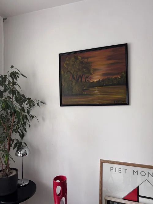 70s Oil Painting  Autumnal Framed Treescape By K.Mangword photo furniture