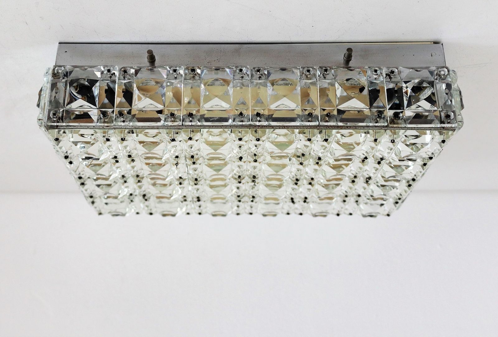 Midcentury Crystal Glass Flush Mount Chandelier By Kinkeldey Germany, 1960s photo for sale