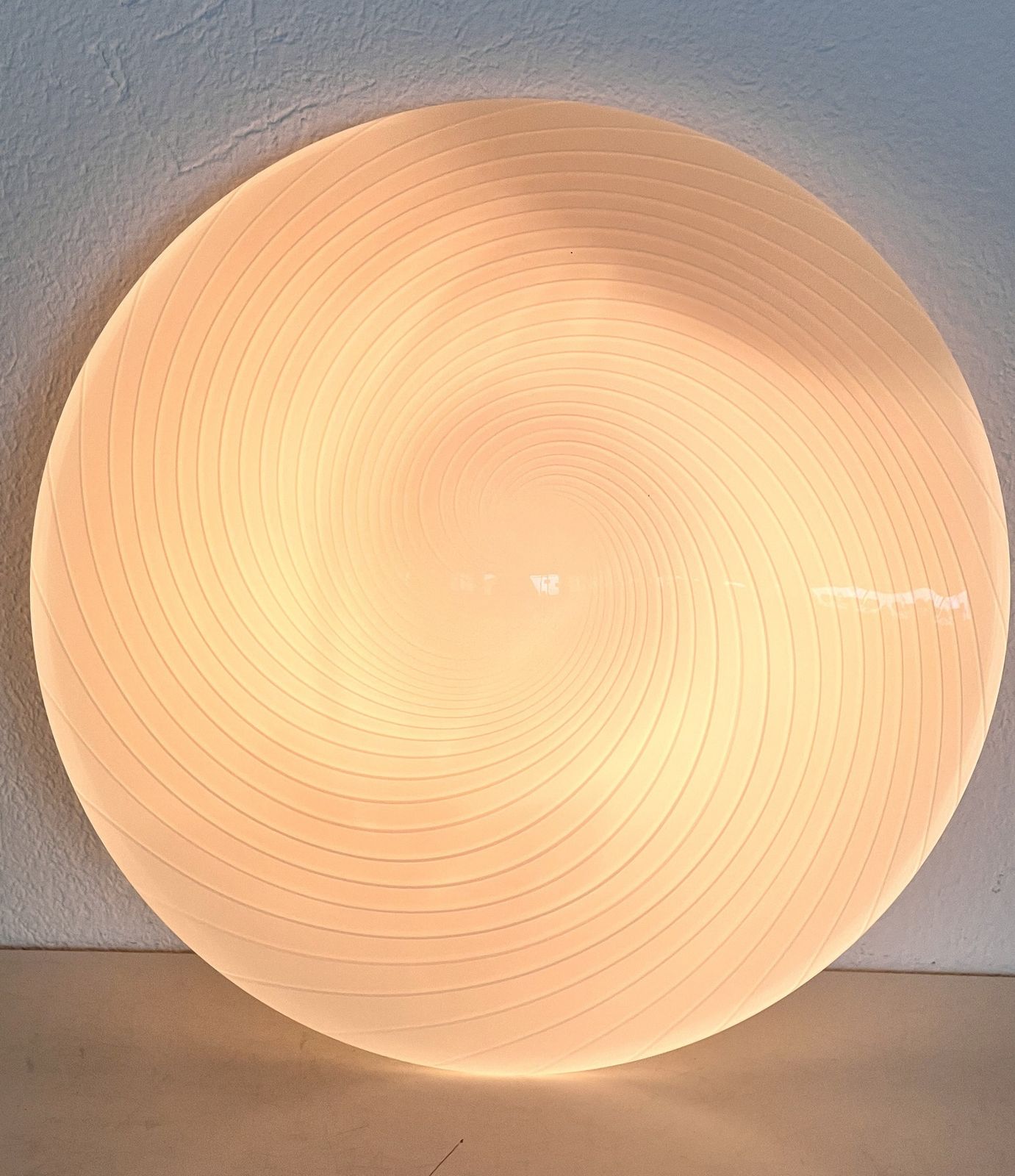 photo vinterior Italian Mid Century Murano Glass Flush Mount Light With Swirl Glass, 1970