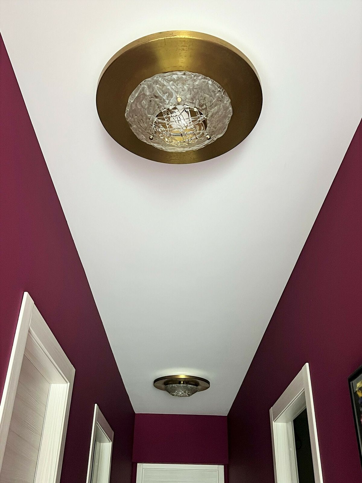 Italian Flush Mount Or Ceiling Lamps In Brass And Murano Glass By Angelo Brotto For Esperia, 1970s photo Lighting