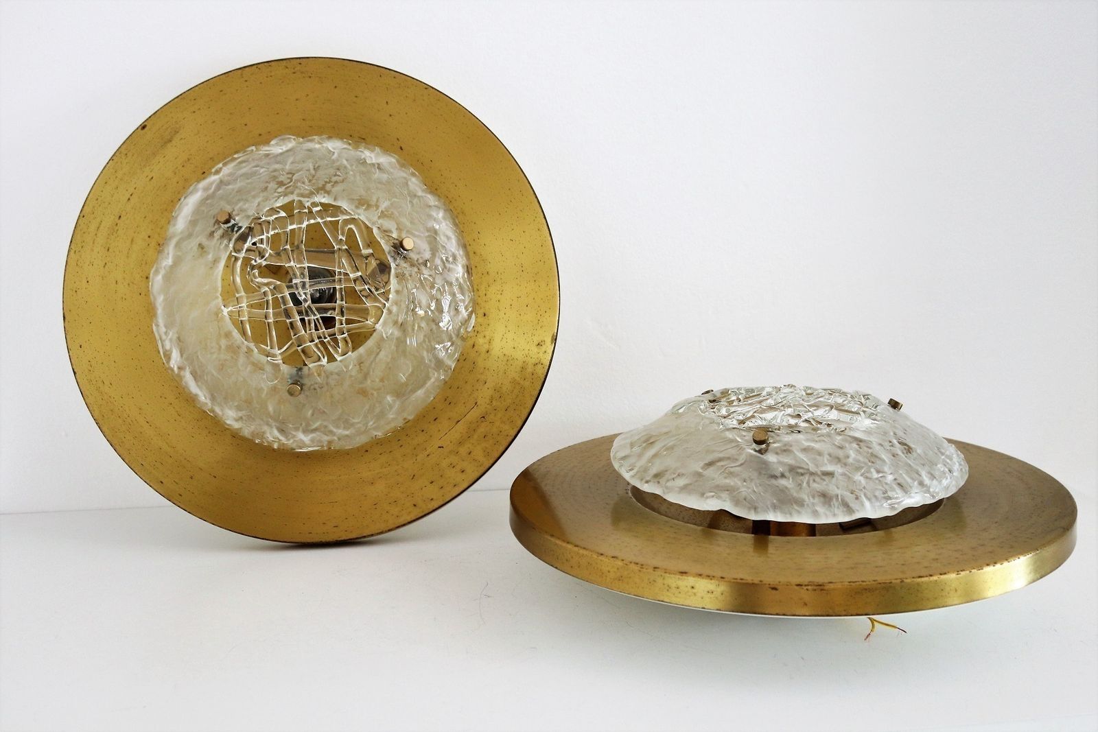 photo furniture Italian Flush Mount Or Ceiling Lamps In Brass And Murano Glass By Angelo Brotto For Esperia, 1970s