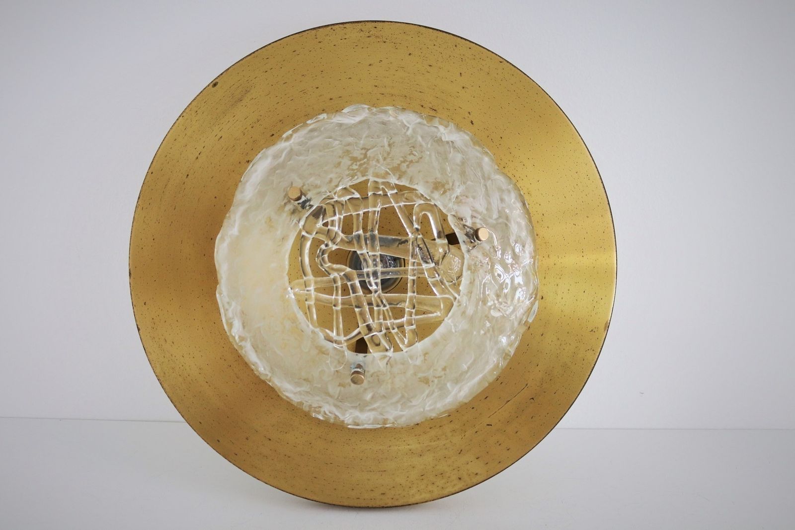 photo for sale Italian Flush Mount Or Ceiling Lamps In Brass And Murano Glass By Angelo Brotto For Esperia, 1970s