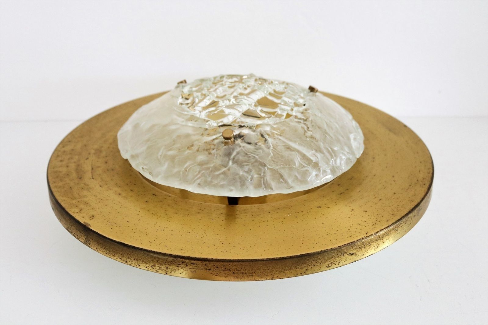 740.0 Italian Flush Mount Or Ceiling Lamps In Brass And Murano Glass By Angelo Brotto For Esperia, 1970s photo