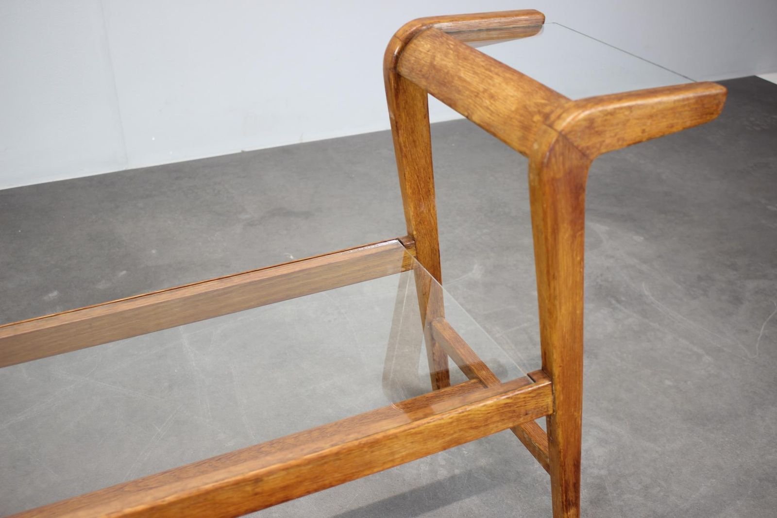 Uluv Mid Century Wooden Plant Stand With Glass Shelf, 1960s Czechoslovakia photo for sale
