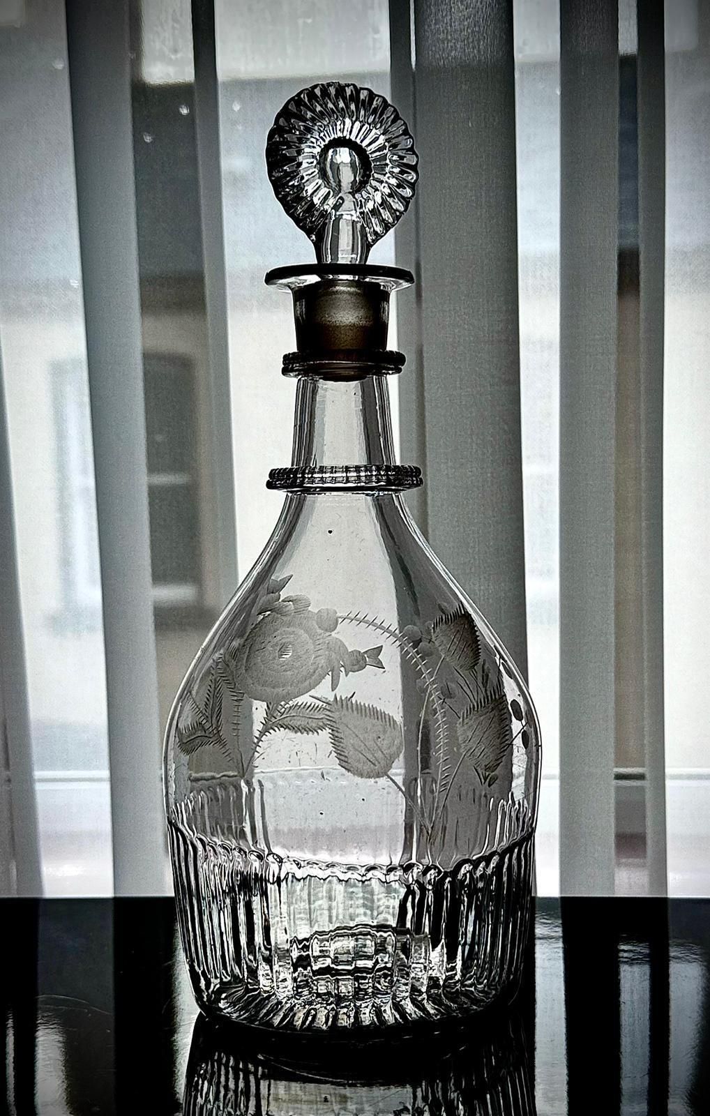 Irish Glass Decanter By Benjamin Edwards C.1800   Act Of Union Celebratio  Engraved Rose Thistle And Shamrock photo furniture