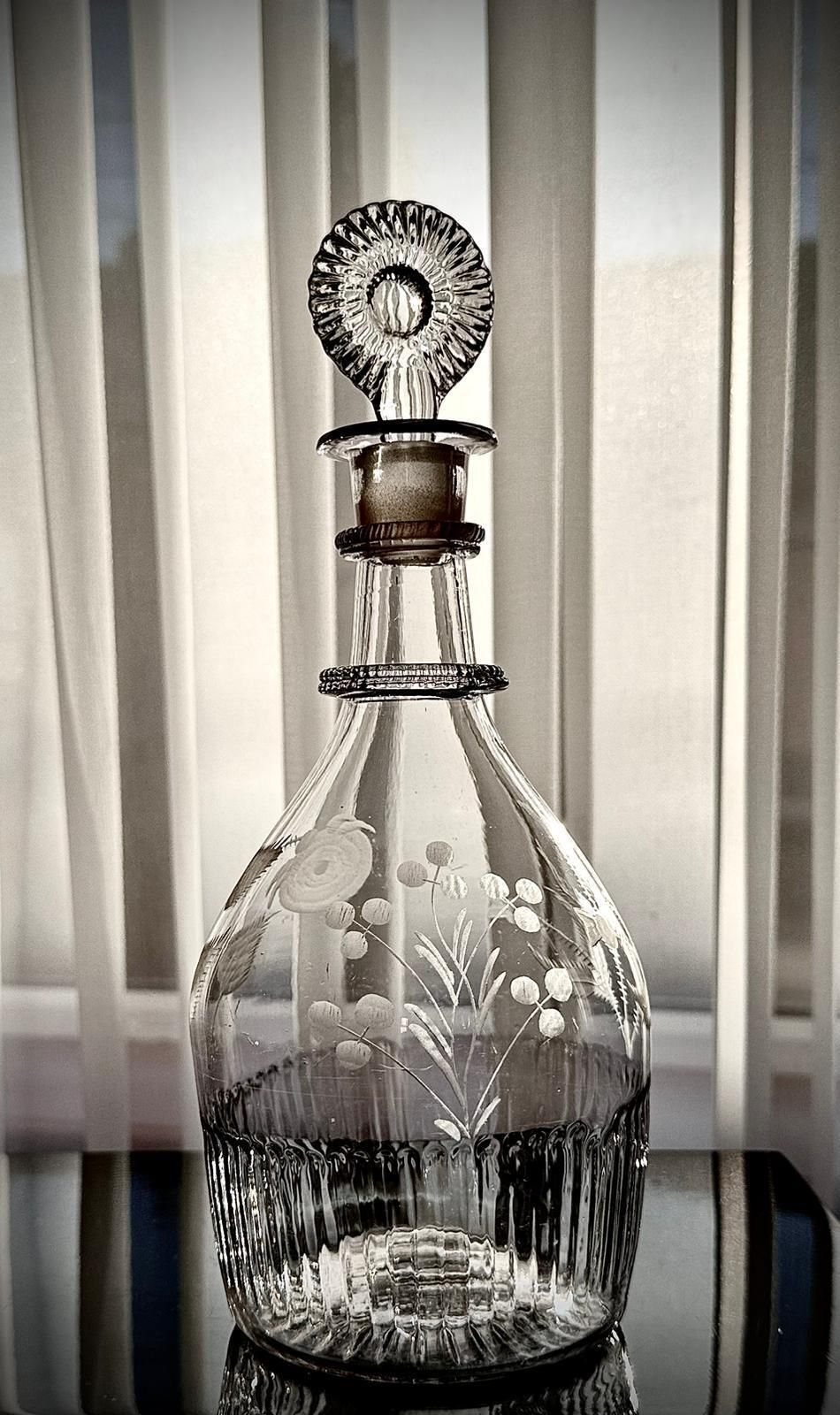 photo for sale Irish Glass Decanter By Benjamin Edwards C.1800   Act Of Union Celebratio  Engraved Rose Thistle And Shamrock