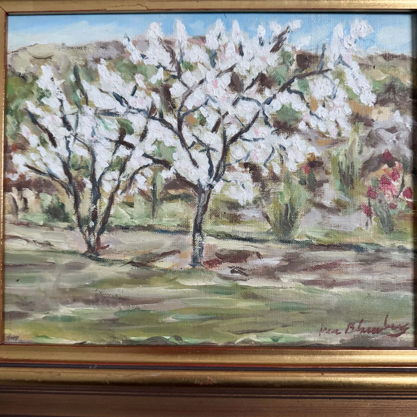 Blooming Apple Trees In Provence. Vintage Oil Painting By Per Blomberg. photo furniture