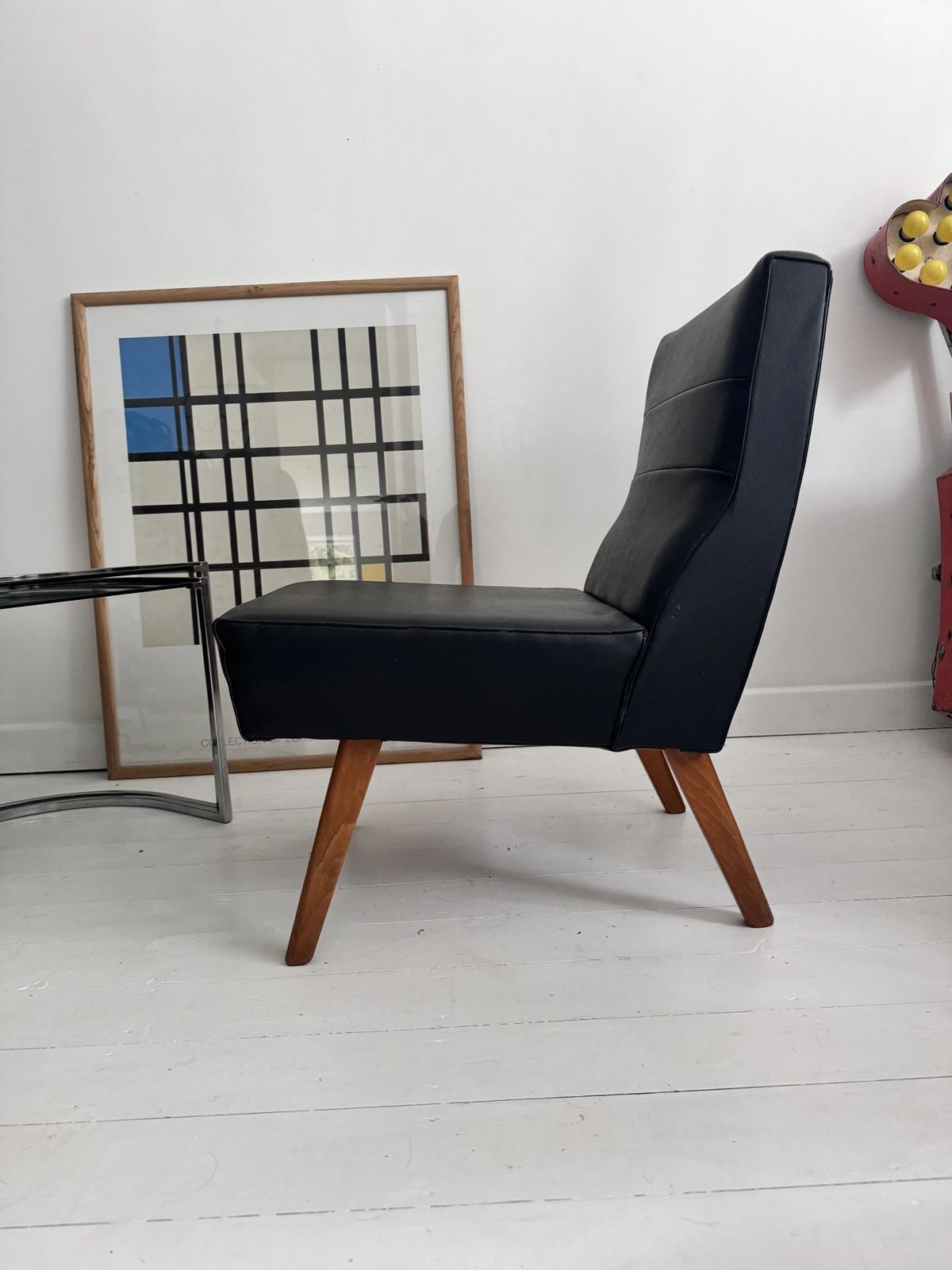 60s Small Armchair Black Vinyl Danish photo Furniture