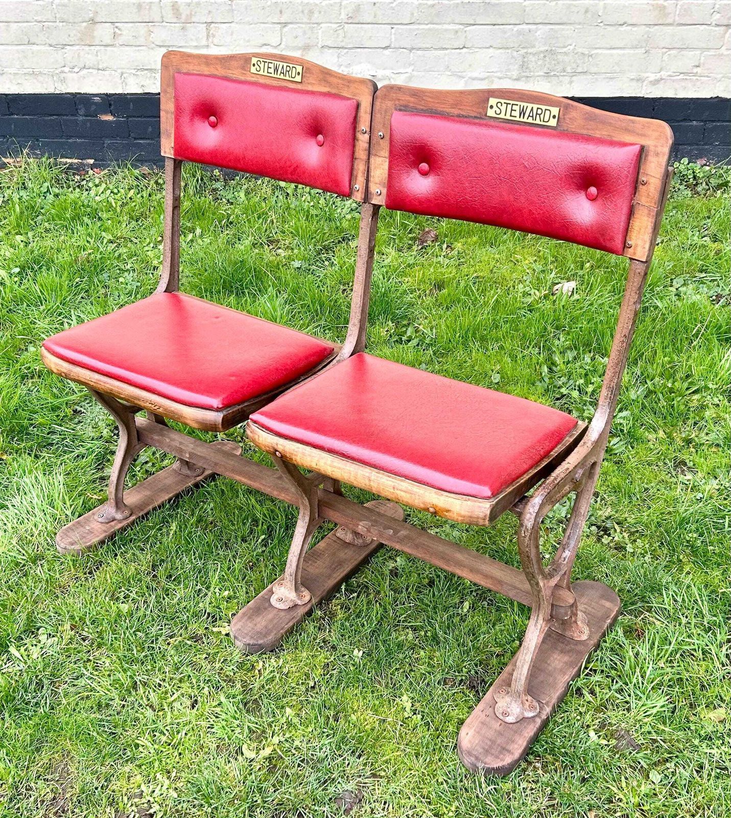 Vintage Two Seater Folding Theatre Cinema Chairs Antique Industrial Retro Hall Hallway Opera Stacking Art Deco photo furniture