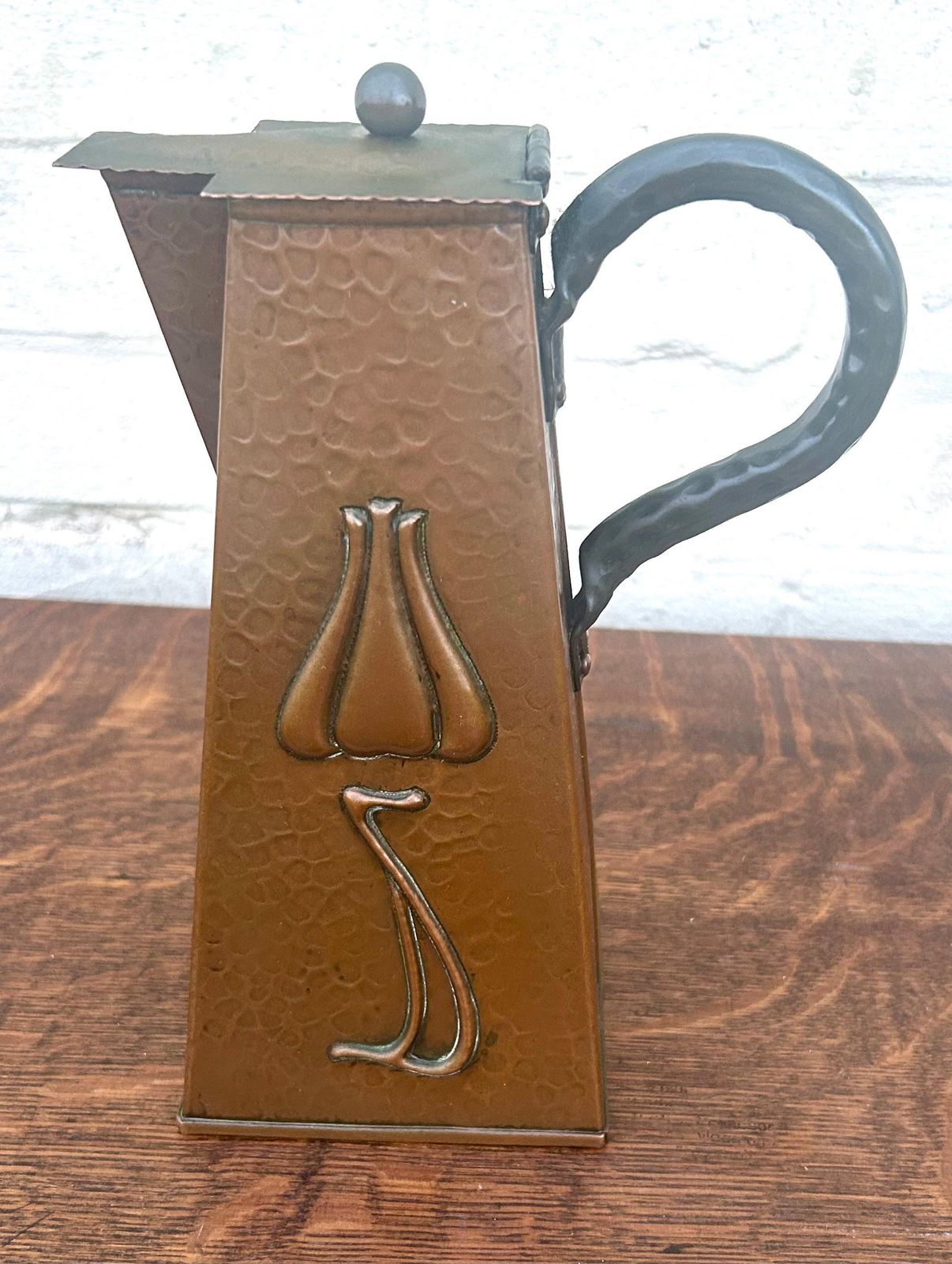 J & F Pool Arts And Crafts Coffee Pot Copper Antique Jug Vintage Victorian Vase Rare Metal photo vinterior