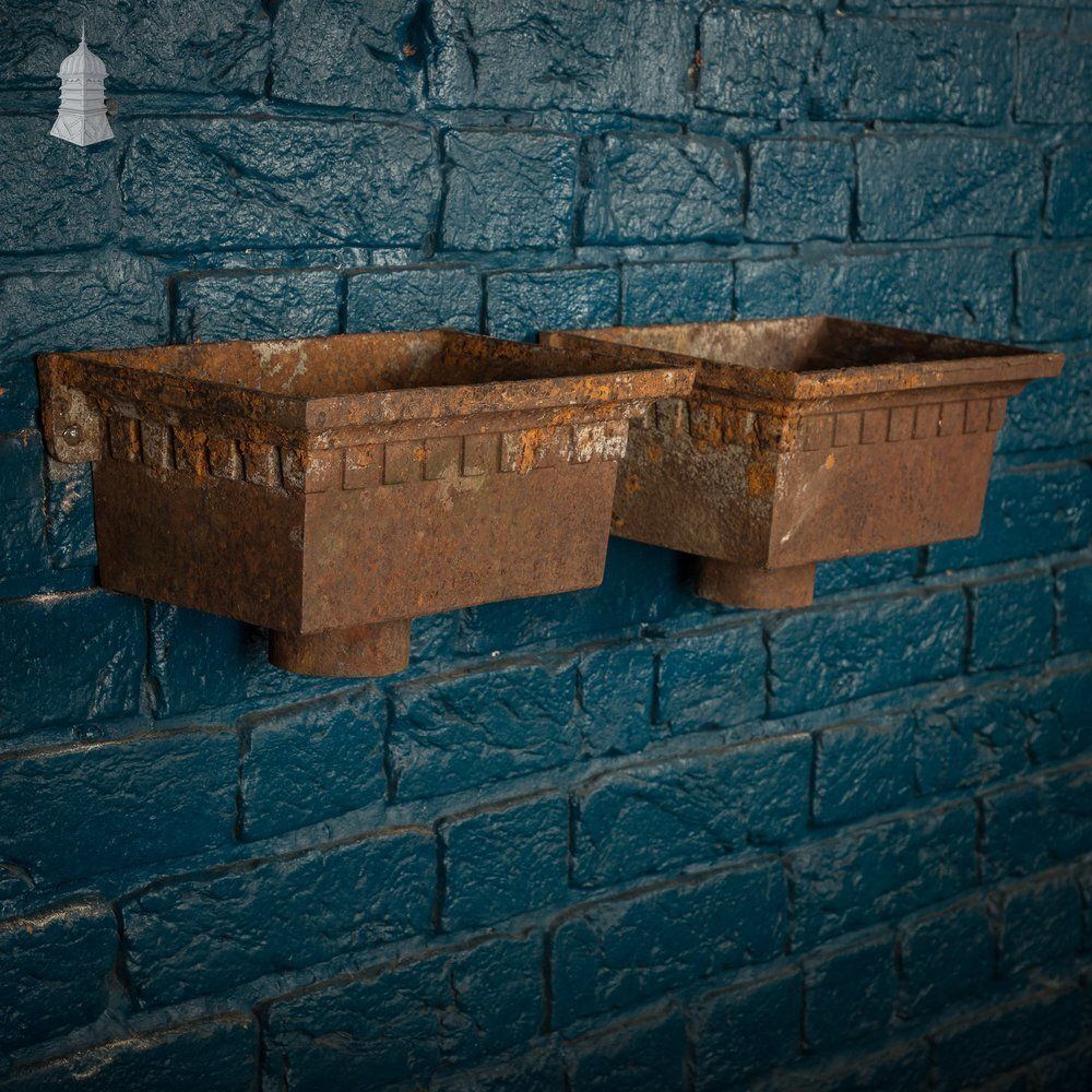 Rain Water Heads, Pair Of Hoppers With Dentil Detail photo for sale