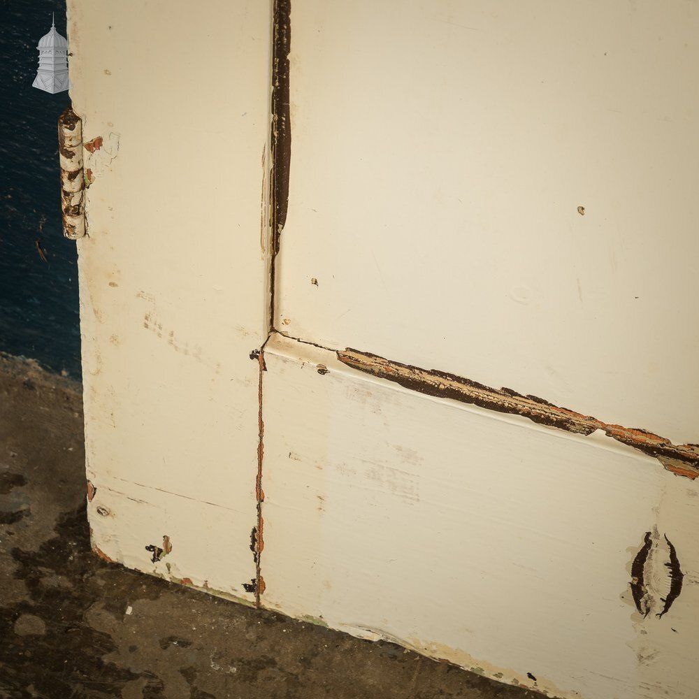 Four Panel Door, White And Orange Distressed Paint photo vinterior