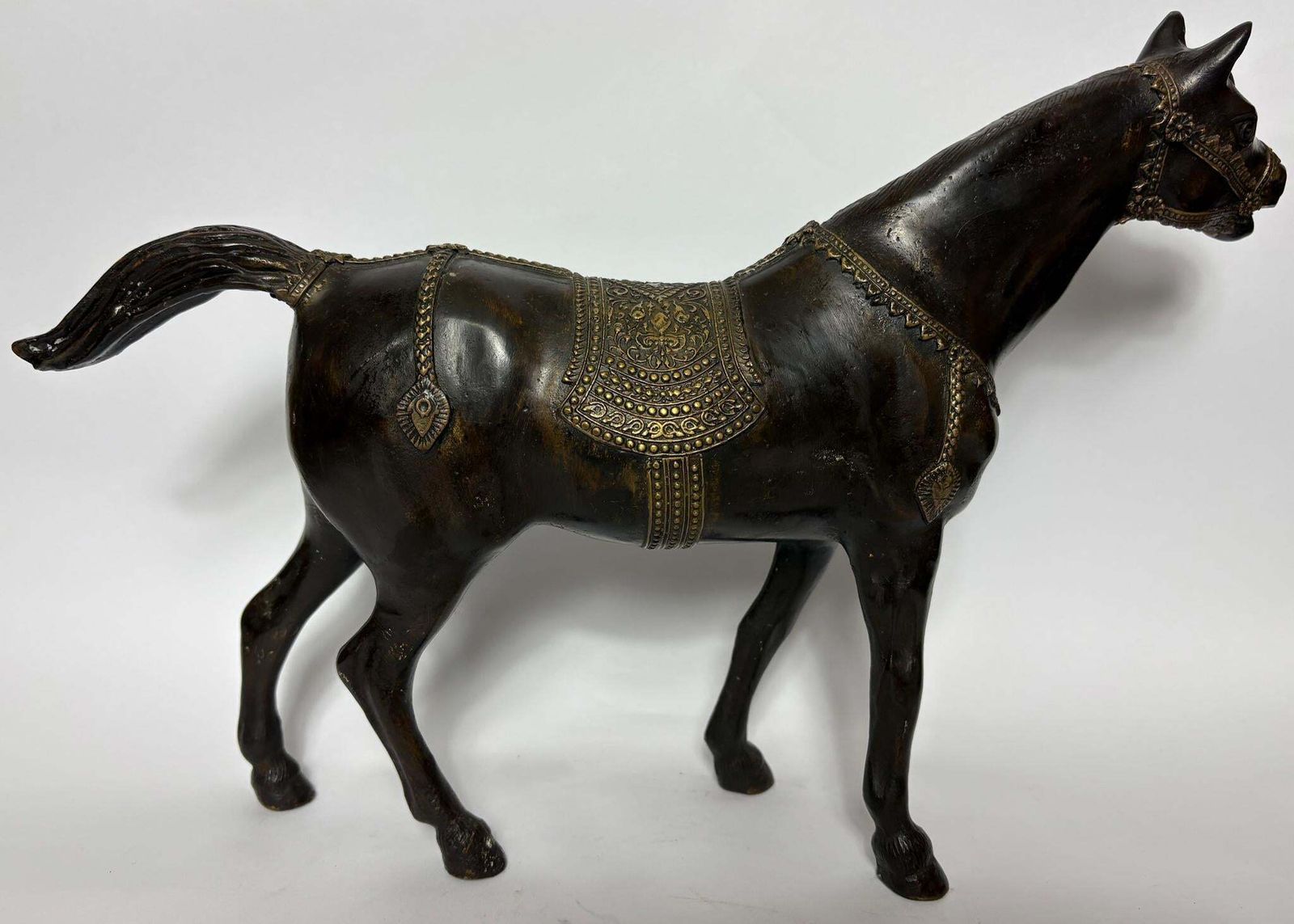 Vintage Indian Patinated Bronze Stallion, 38cm – Hand‑Cast Equestrian Sculpture photo furniture