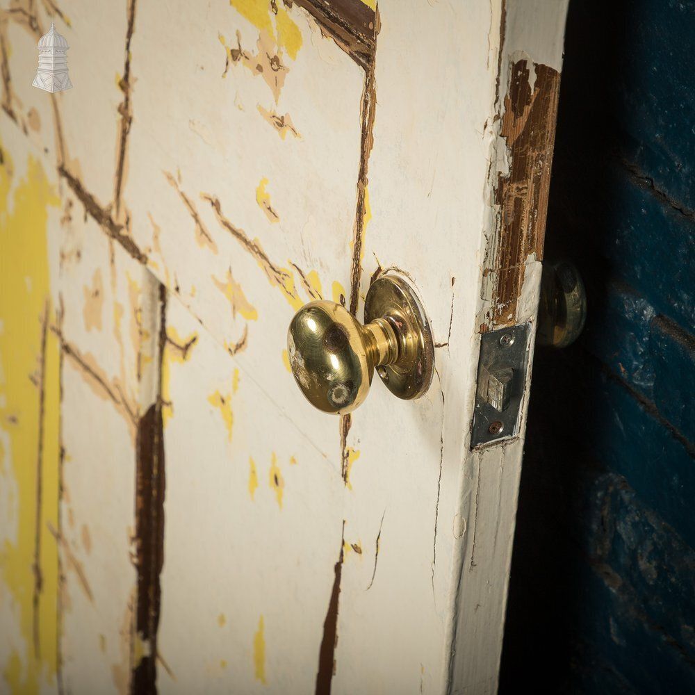 6 Panel Door, Distressed White And Yellow Paint photo vinterior