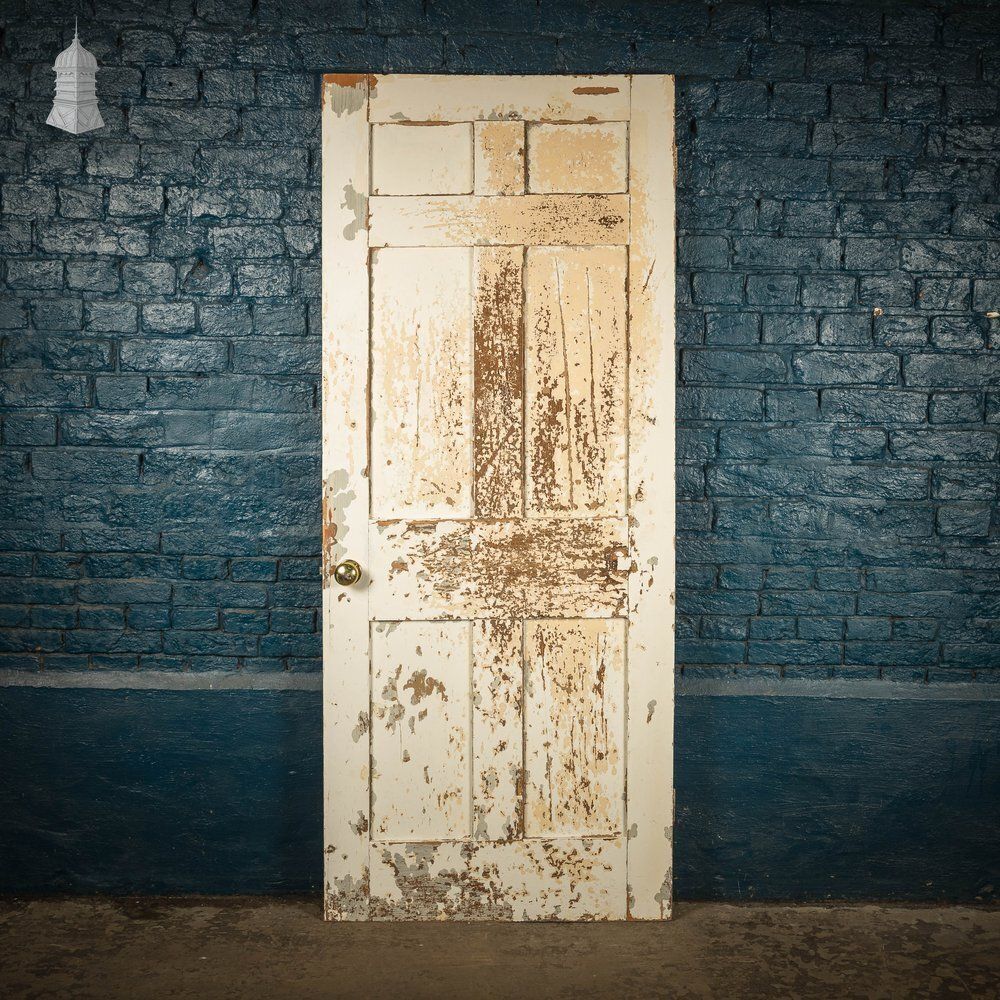 photo furniture 6 Panel Door, Distressed White And Yellow Paint