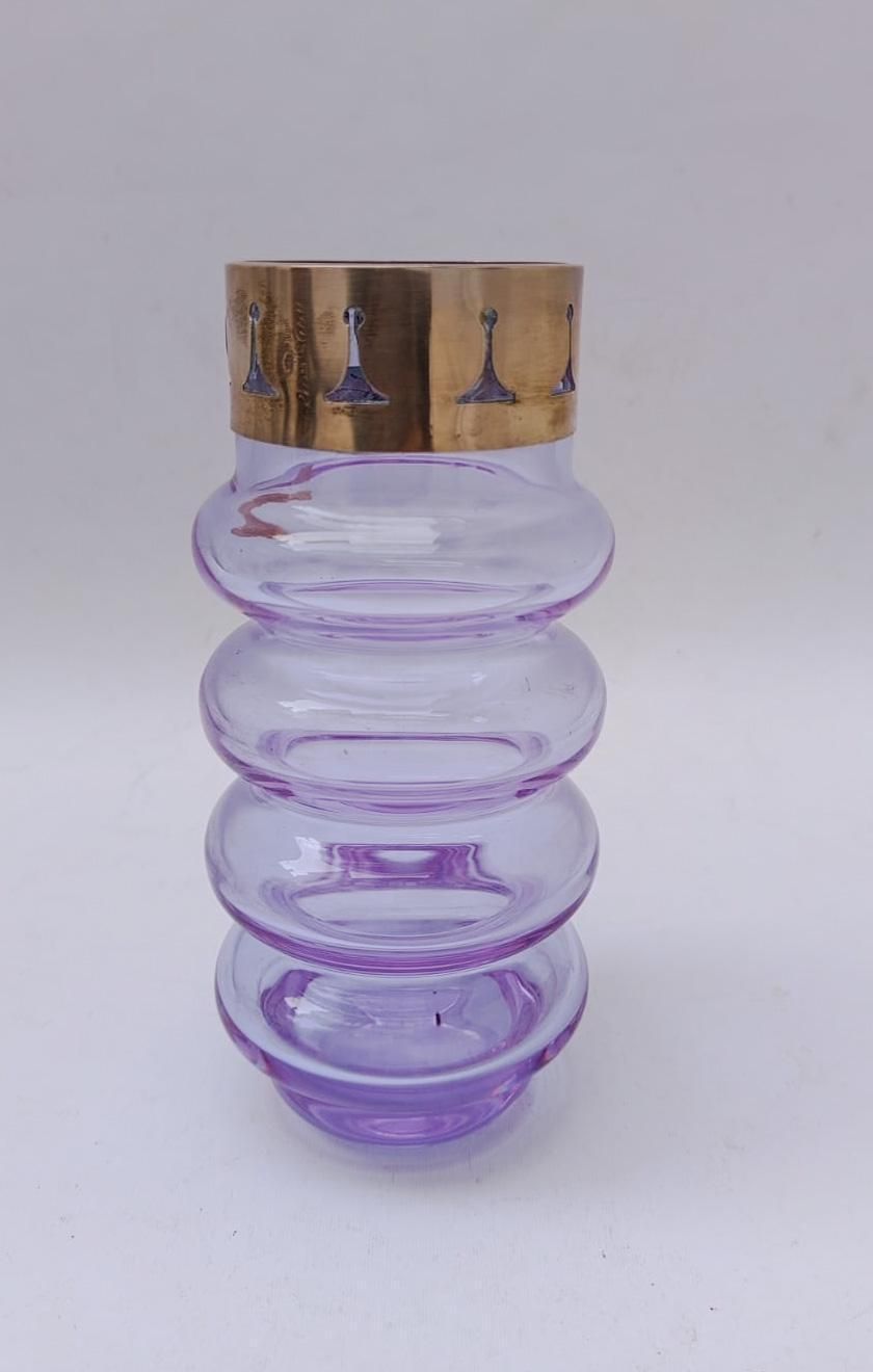 Crystal Vase With 800 Silver Band, Vintage Design By Claude Cuny, Purple Glass photo furniture