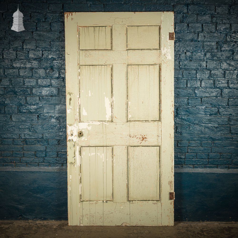 Six Panel Door, Green And White Distressed Paint