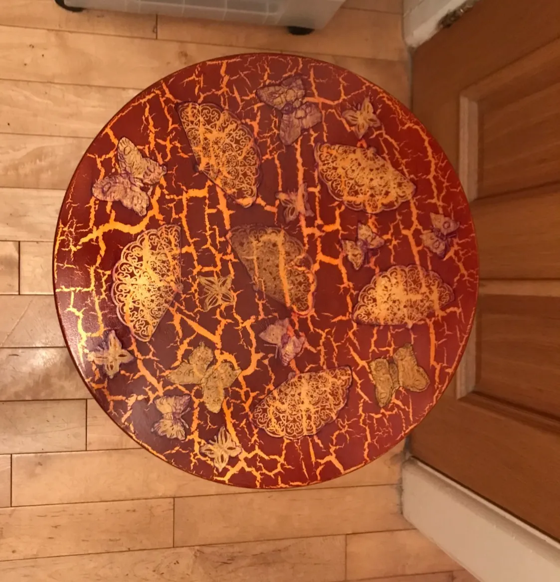 Vintage Red And Gold Painted & Lacquered Tripod Wine Table photo for sale