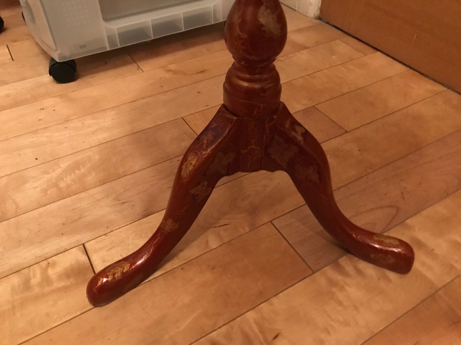 Vintage Red And Gold Painted & Lacquered Tripod Wine Table photo vintage