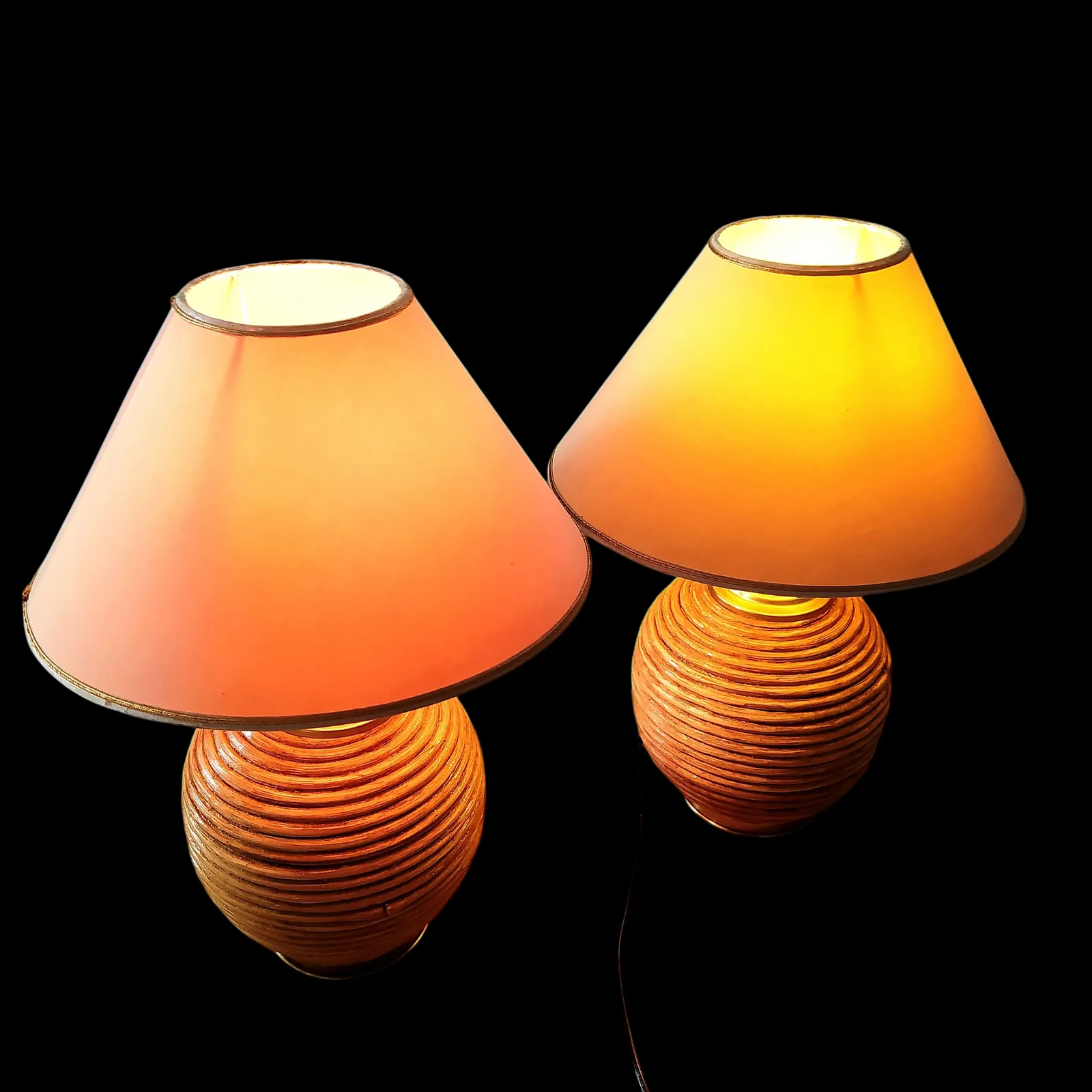 Pair  Of 1970's Pencil Reed Table Lamps photo vintage