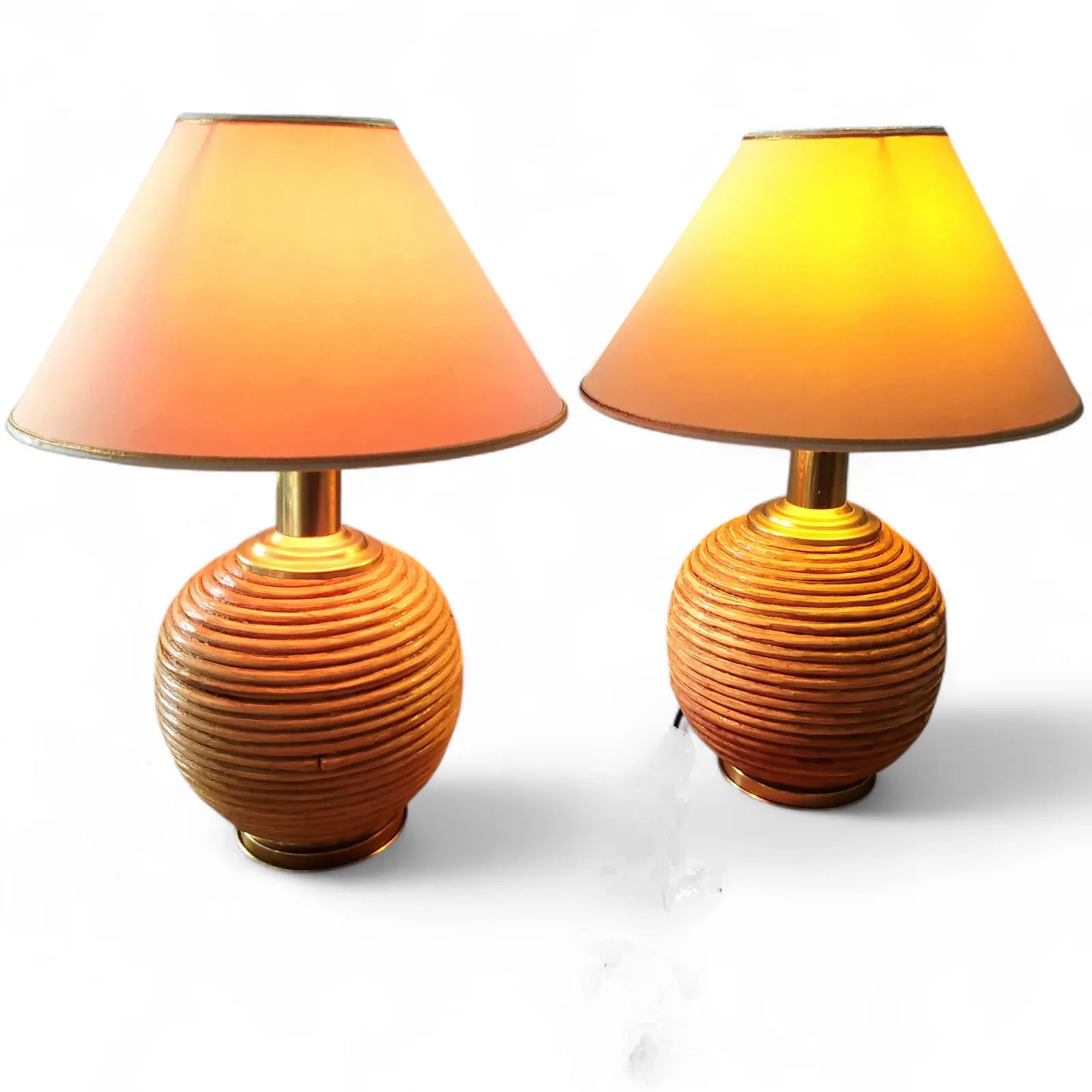 Pair  Of 1970's Pencil Reed Table Lamps