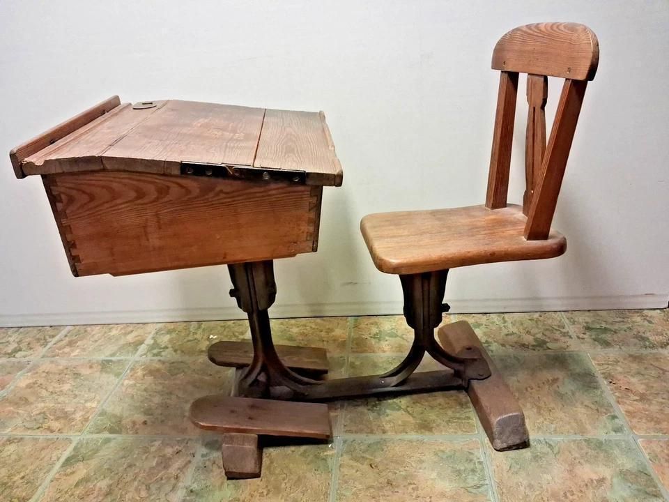 Antique Victorian School Desk With Chair Sourced From An Old Welsh School photo vinterior