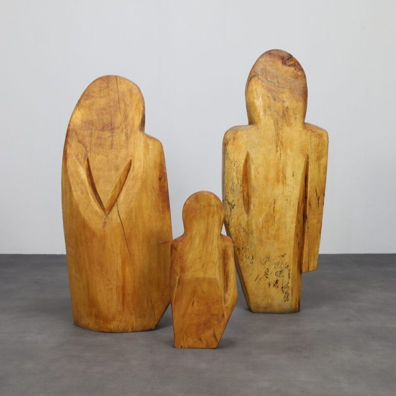 Sculpture Group Family In Wood By Roland Lavianne 1970s