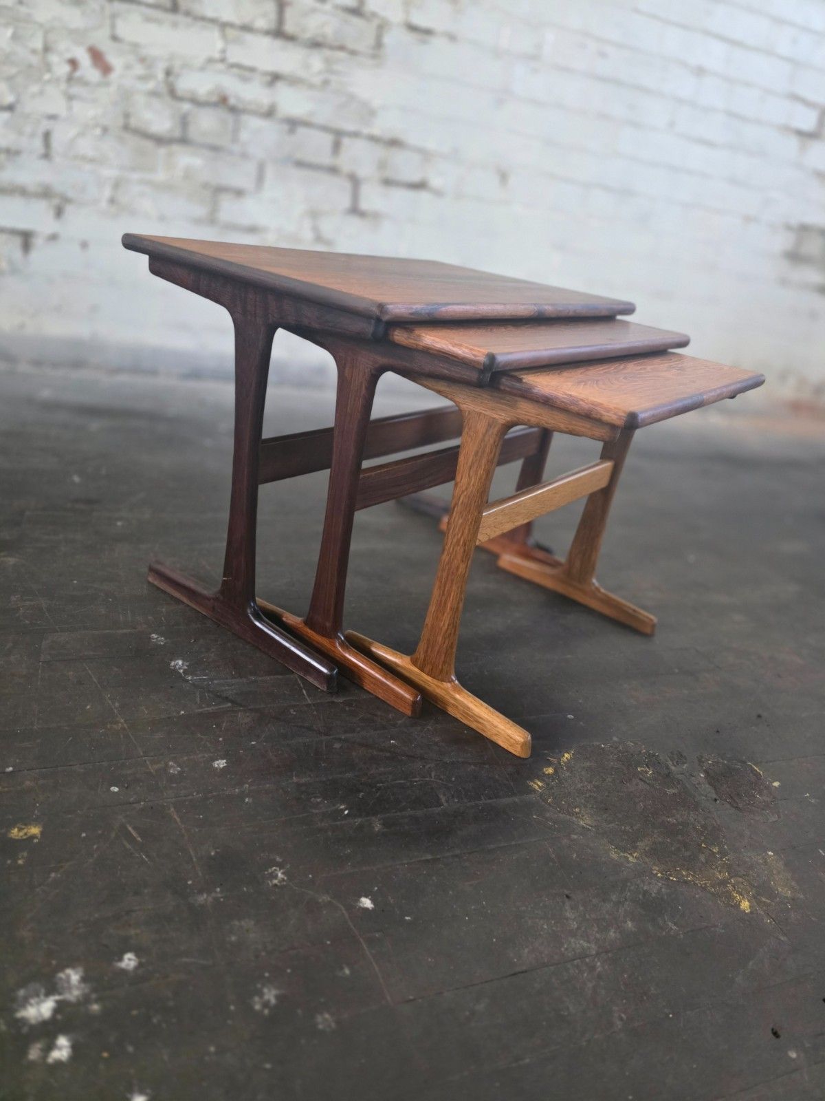Rosewood Danish Mid Century Nest Of 3 Tables photo for sale